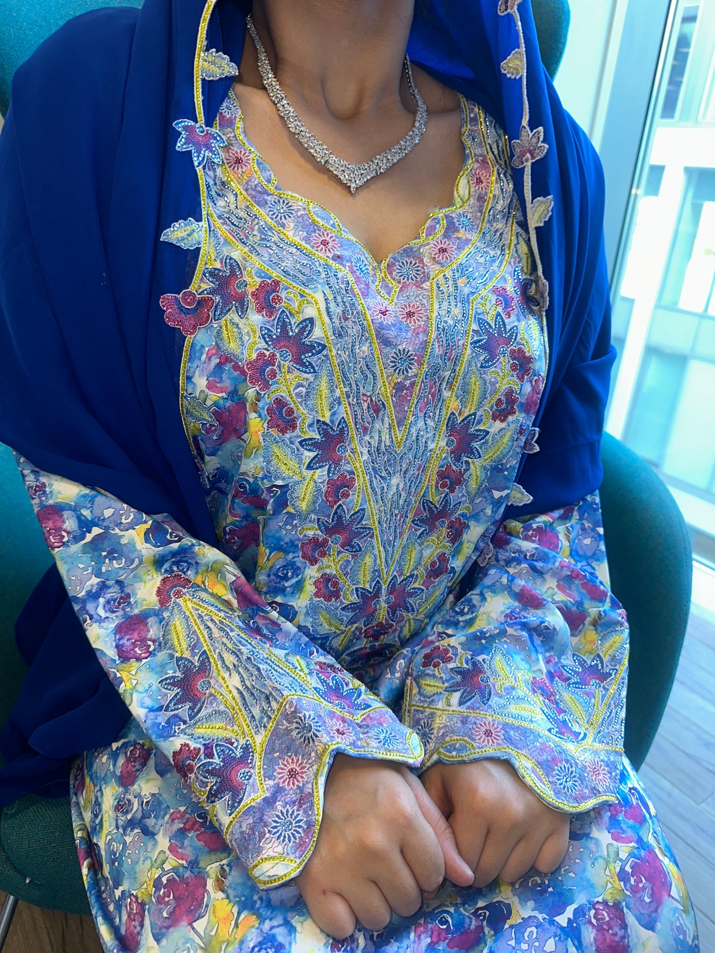 Blue pure silk with back corset and big Shiela