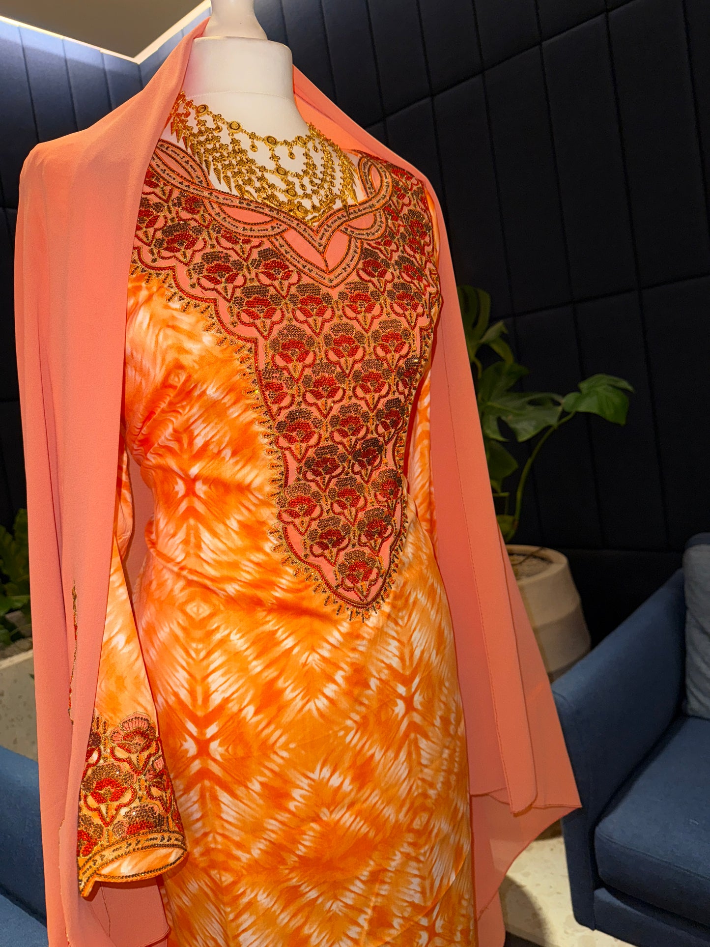 Orange2 mukhawar with hijab and back corset