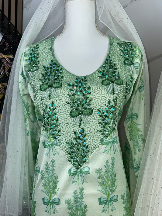 Green mukhawar pure silk with handmade work