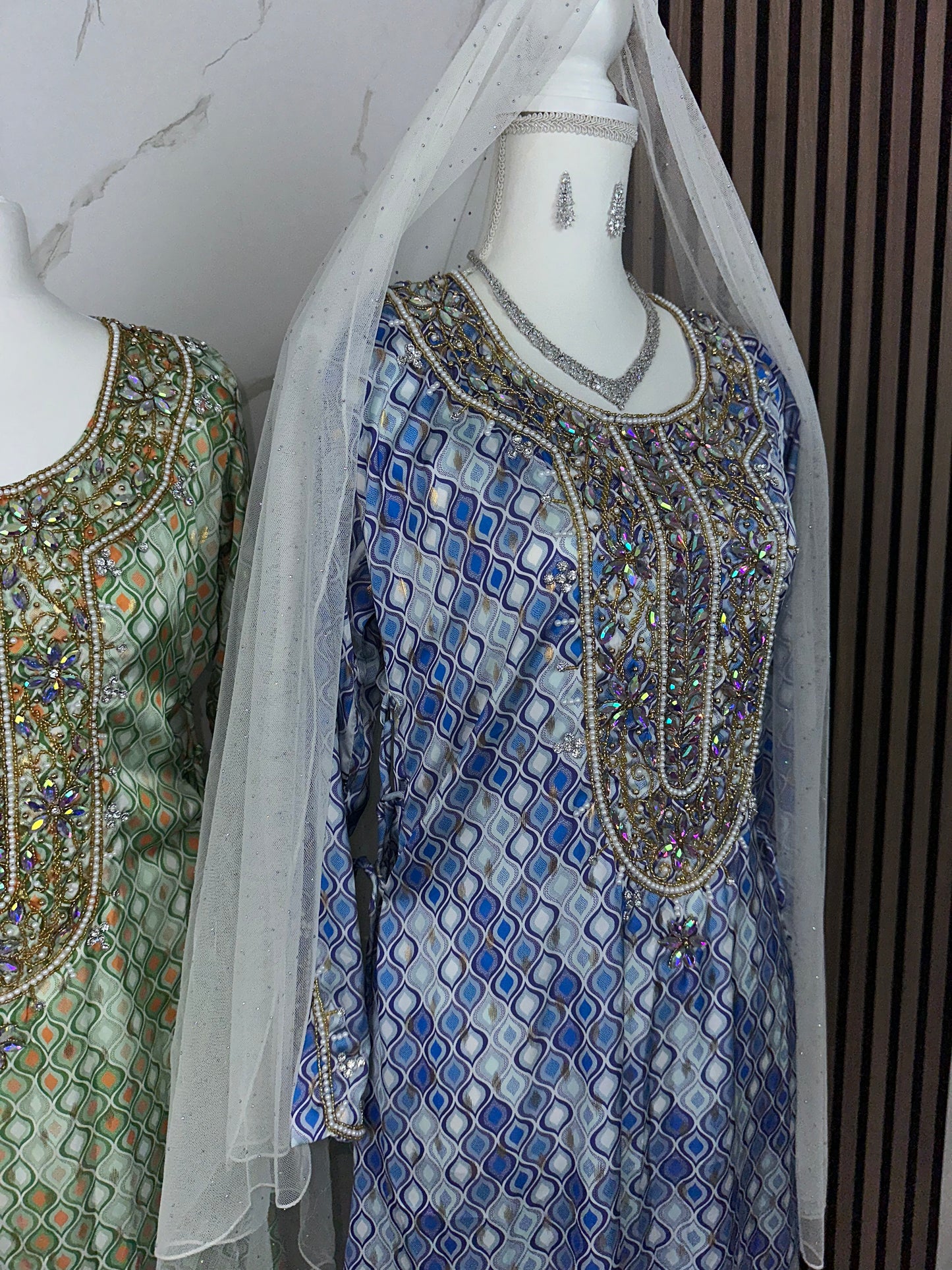 Blue mkhawar pure silk handmade work and corse on both sides