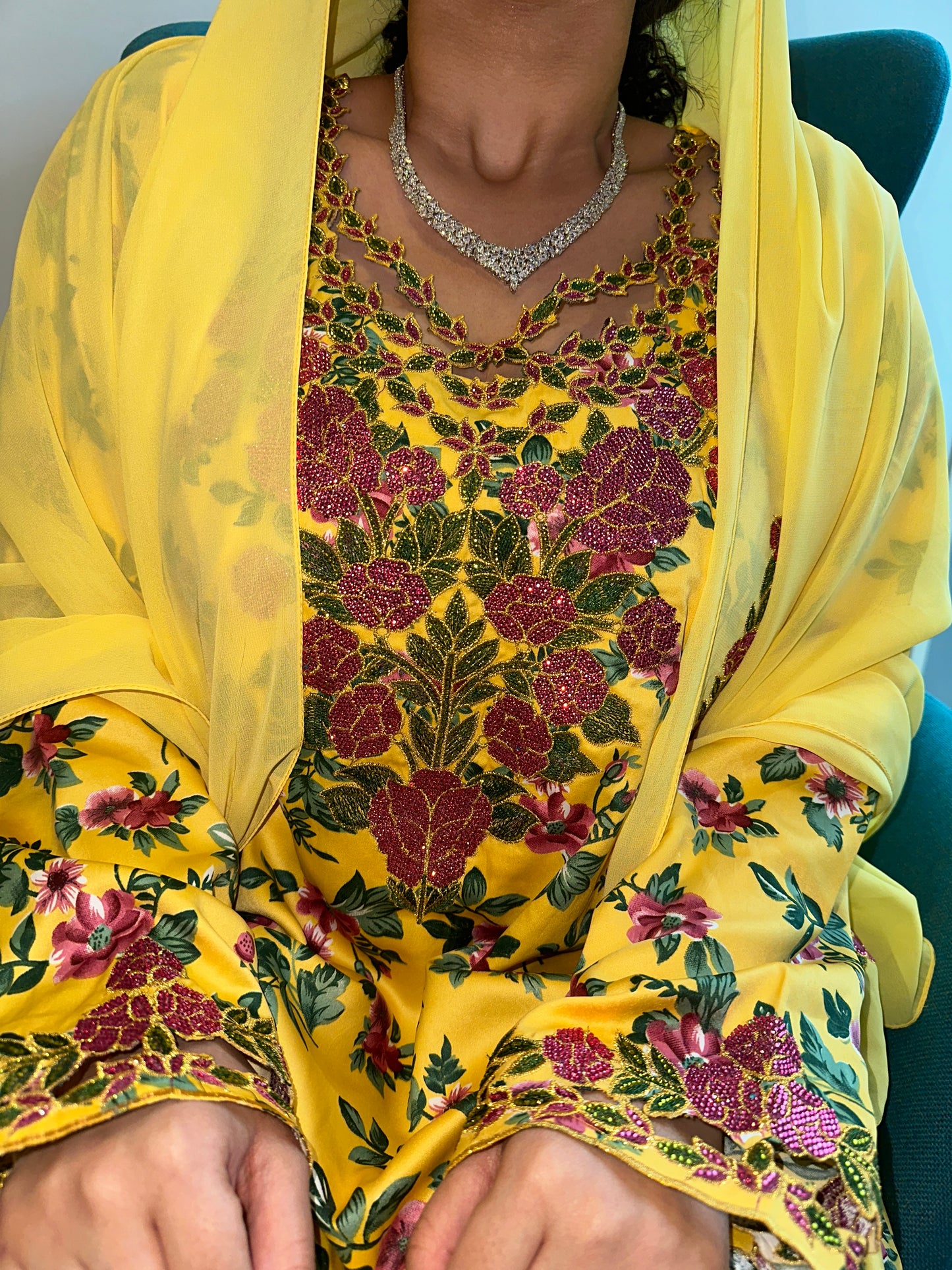 Yellow mkhawar with matching Shiela