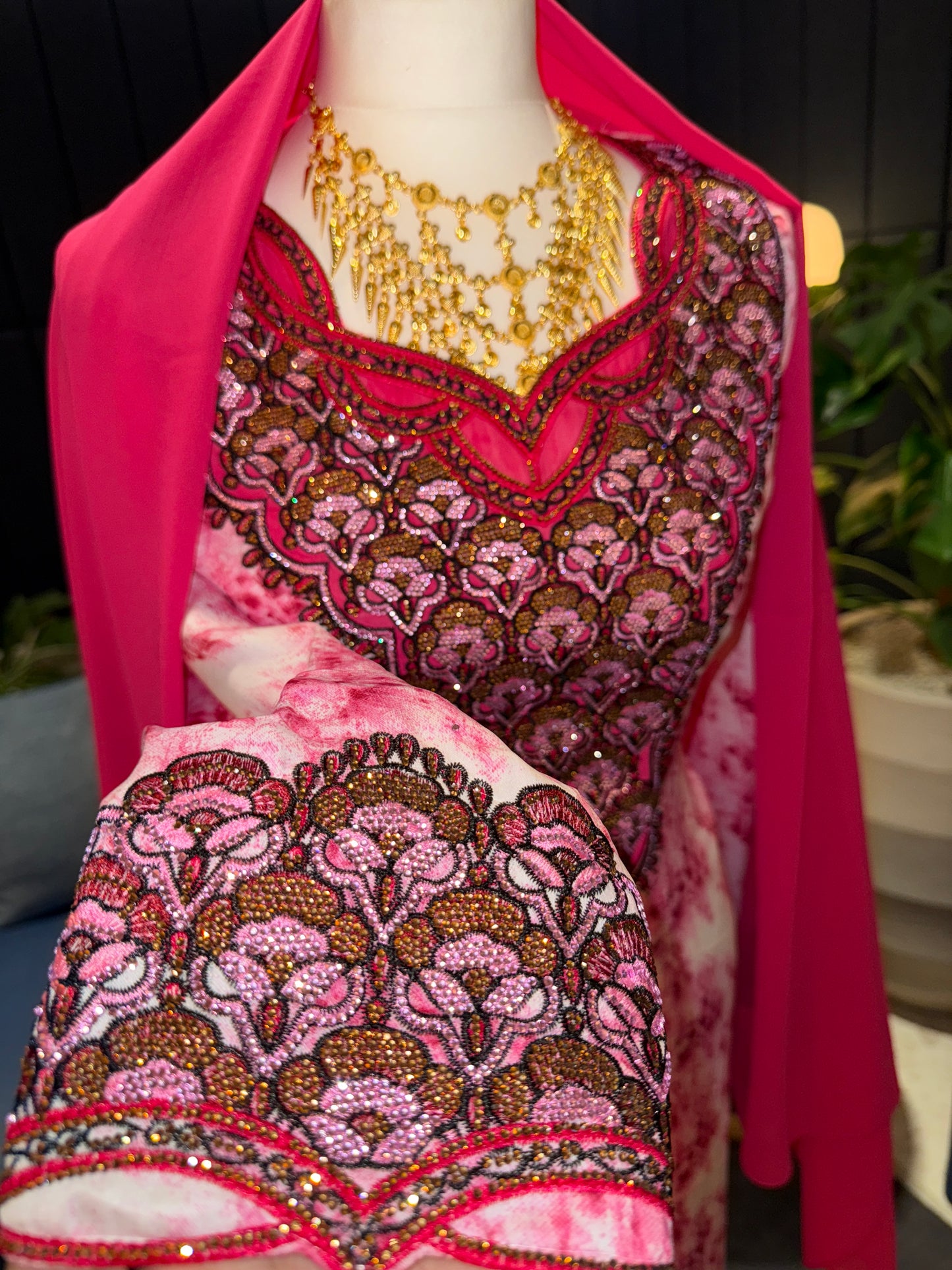 Pink mukhawar with hijab and corset back