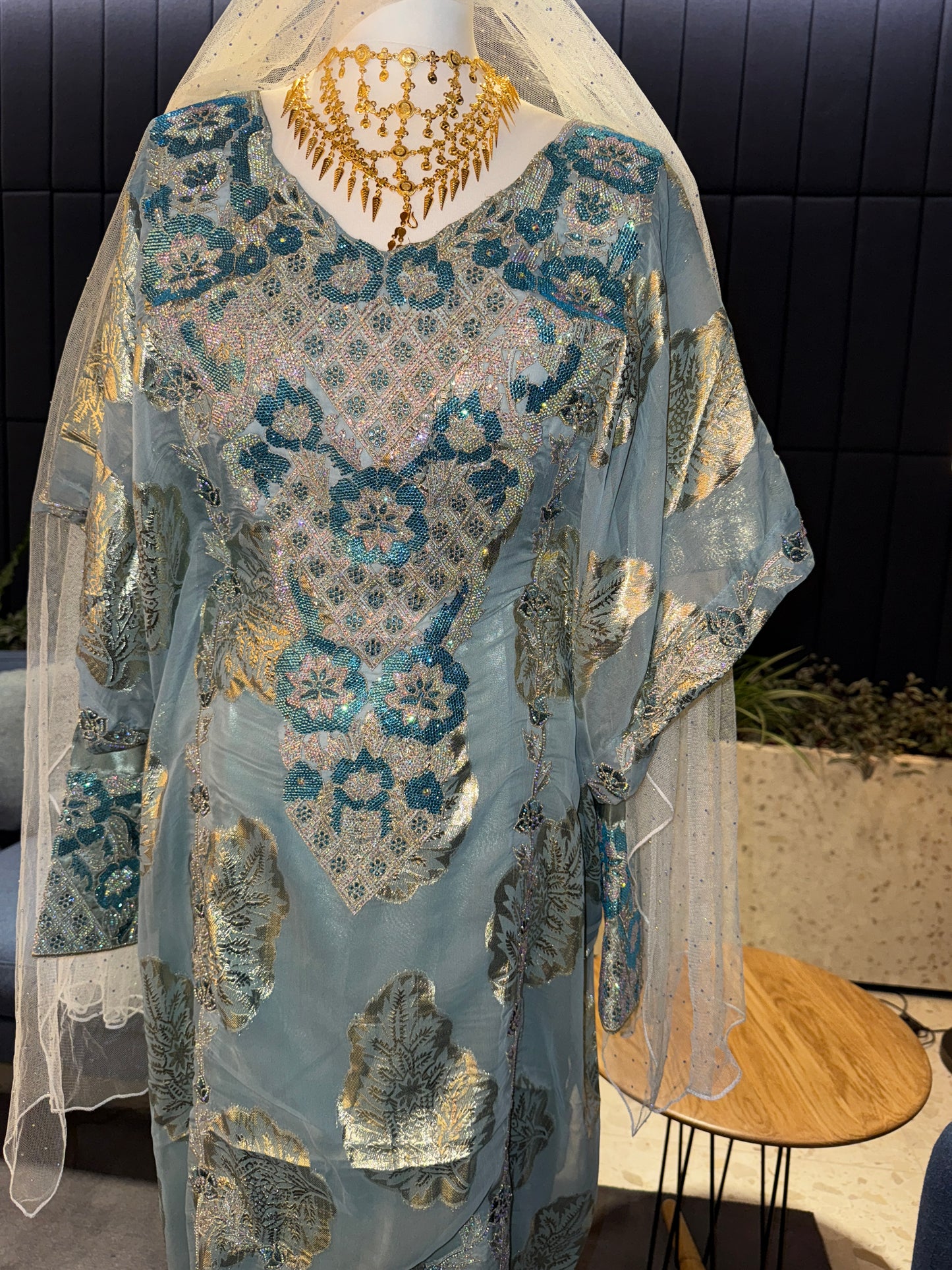 Emerati blue Thobe two pieces with belt inside