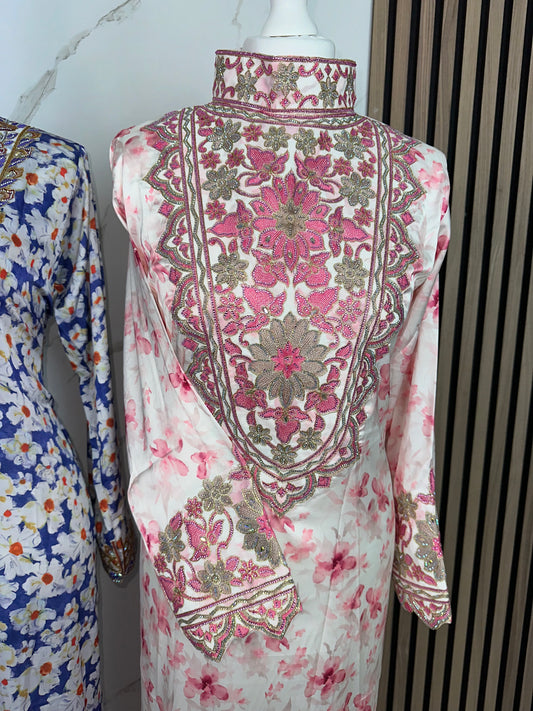 Pink high neck premium silk mkhawar