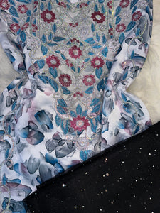 Blue mukhawar with black abaya chiffon