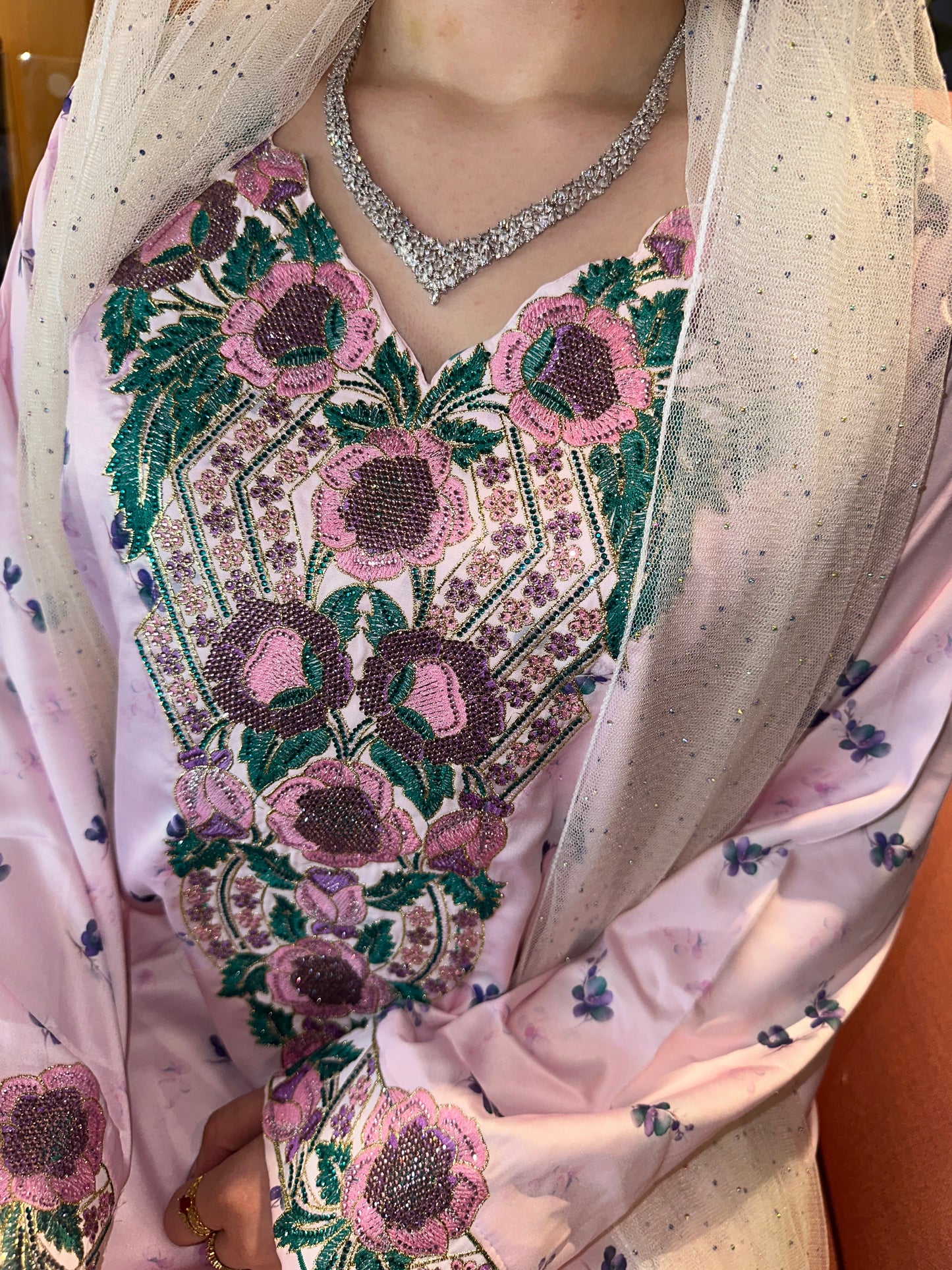 Pink2 mkhawar with chiffon Sheila