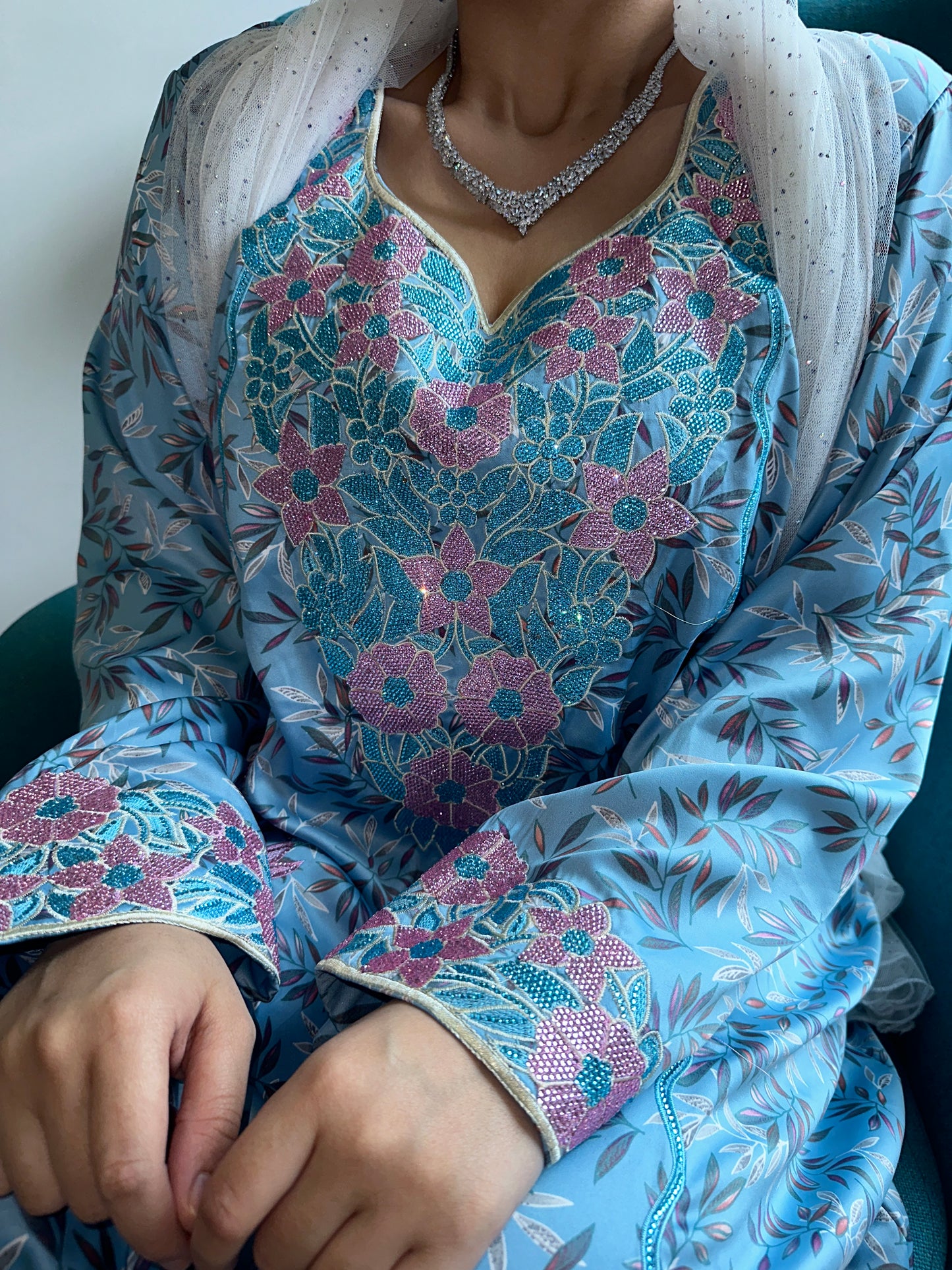 Blue mkhawar Indonesian silk