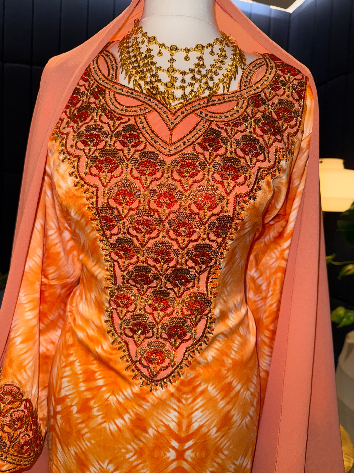 Orange2 mukhawar with hijab and back corset