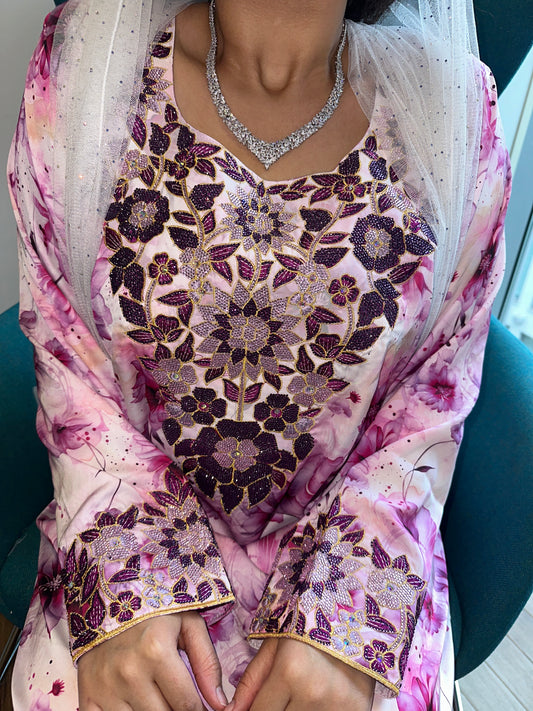 Pink pure silk mkhawar