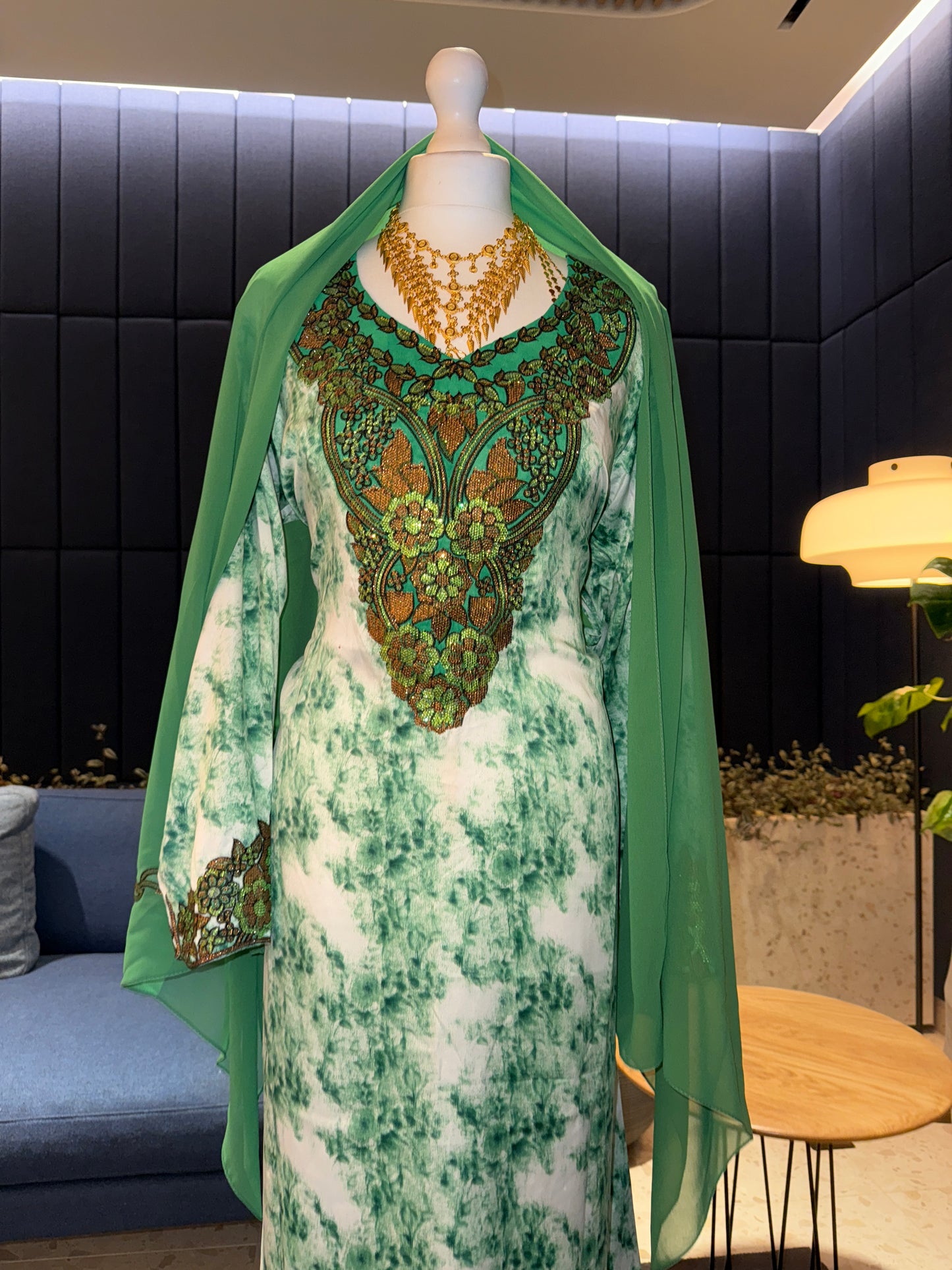Green mukhawar with hijab and corset back