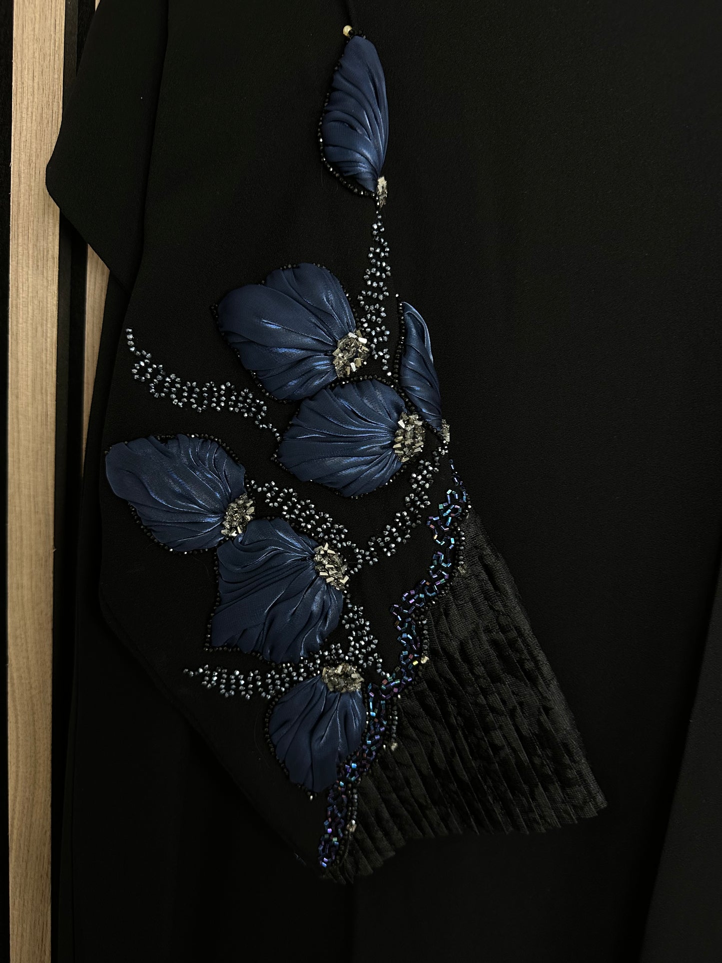 Black and blue abaya with matching Sheila and handmade work on the sleeves