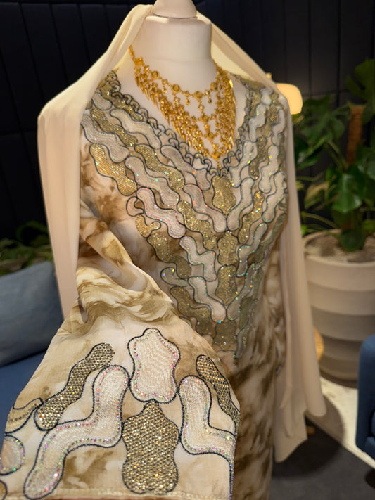 Creamy mukhawar with matching hijab and back corset