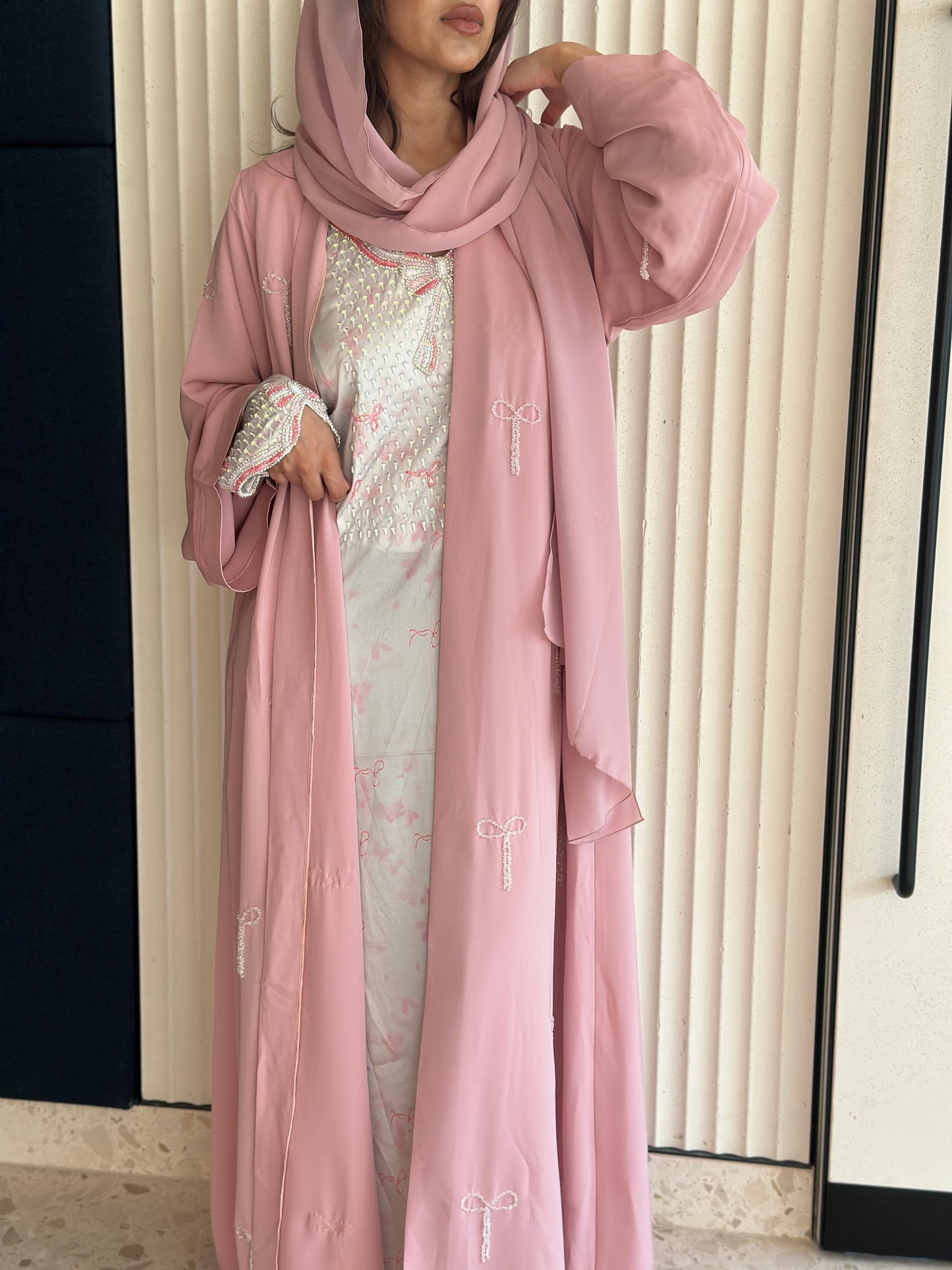Pink bow 🎀 abaya with hijab