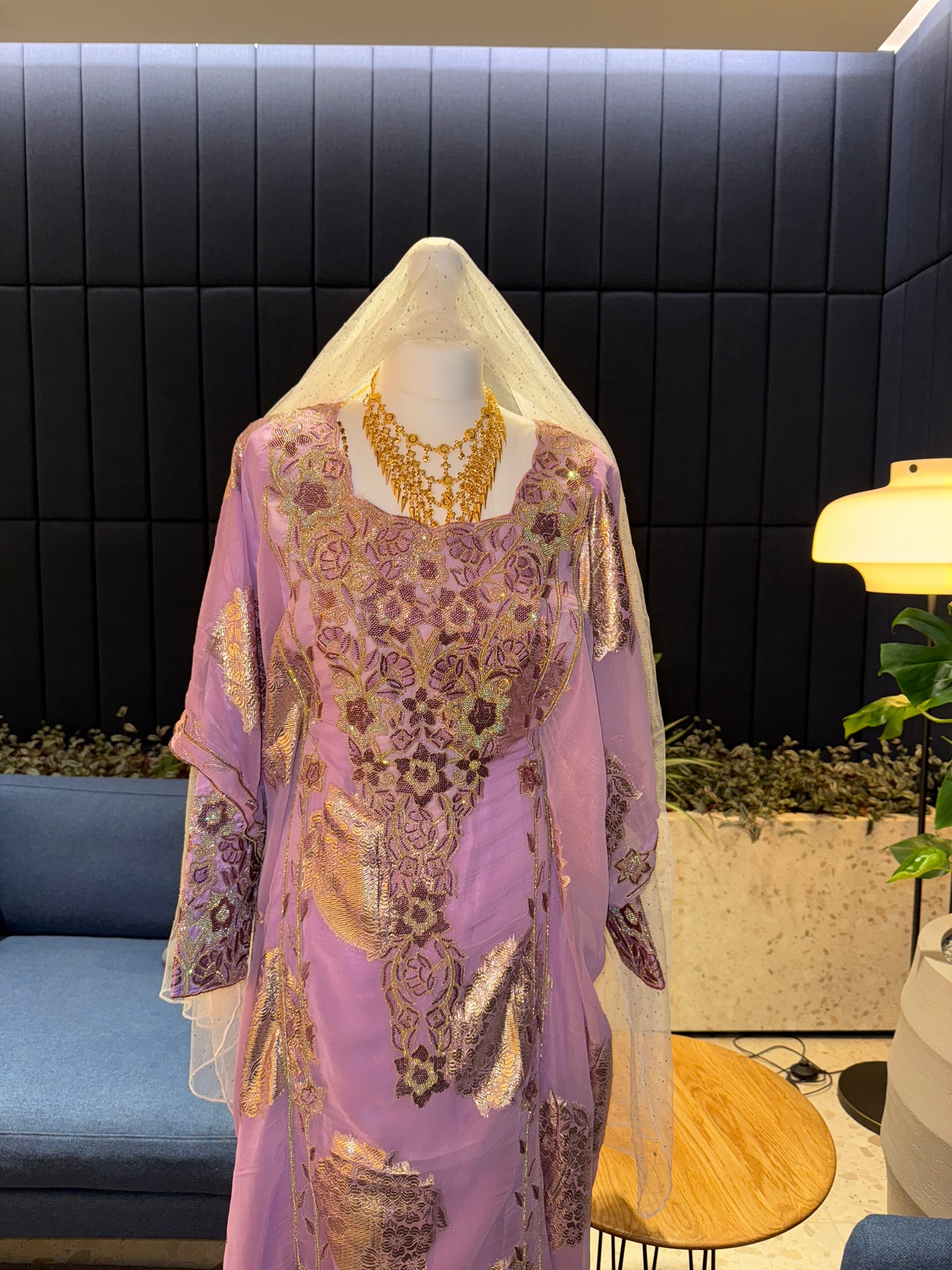Purple2 Emirati Thobe two pieces with belt inside