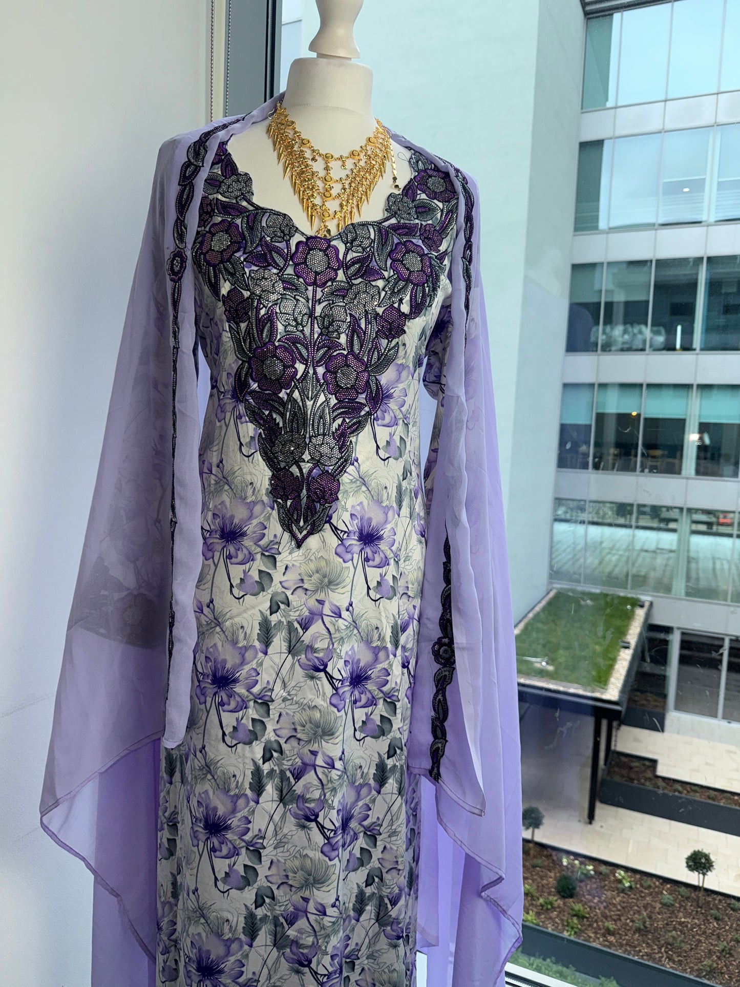 Purple and grey Mukhawar with matching Sheila