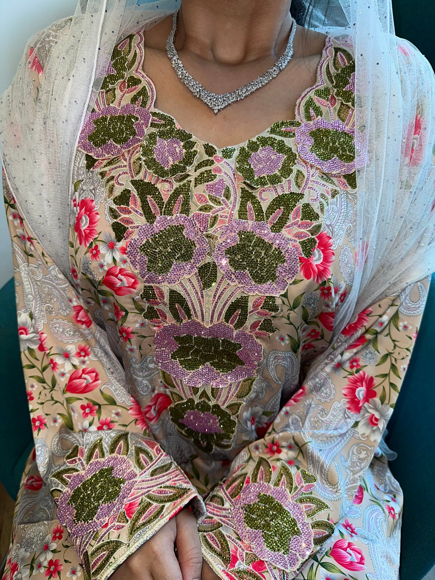 Cream and pink pure silk mkhawar