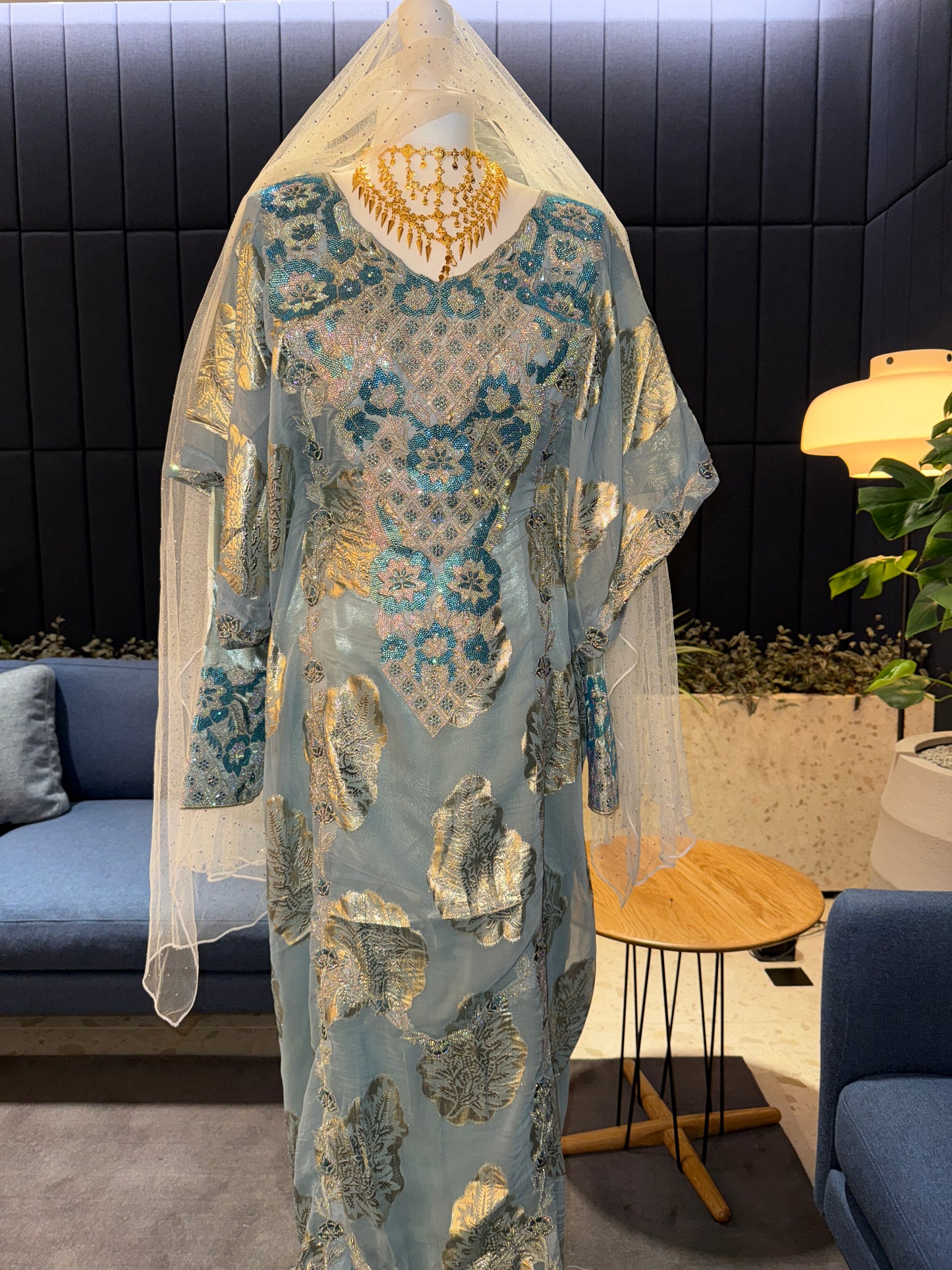 Emerati blue Thobe two pieces with belt inside