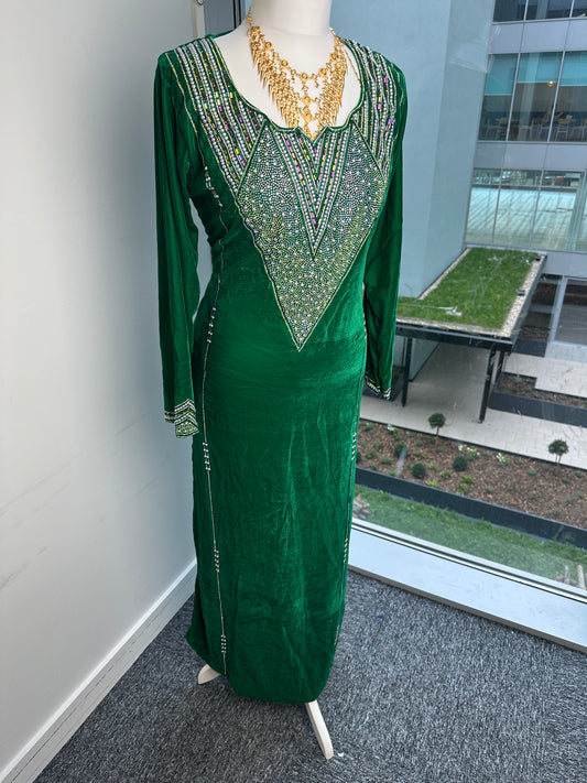 Emerald green velvet mkhawar