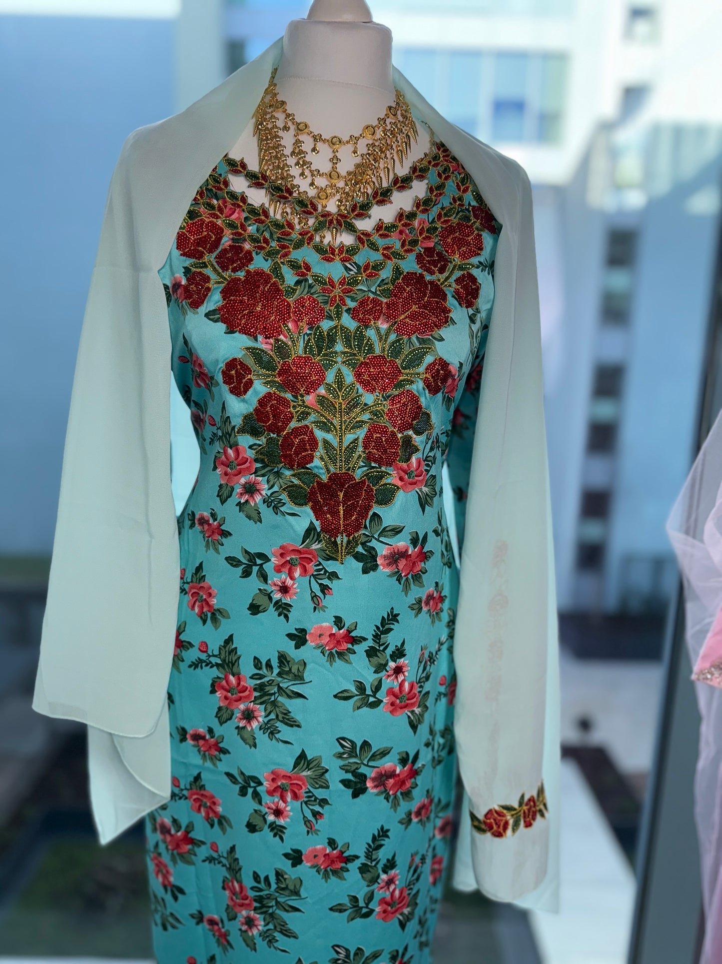 Turquoise mukhawar with hijab