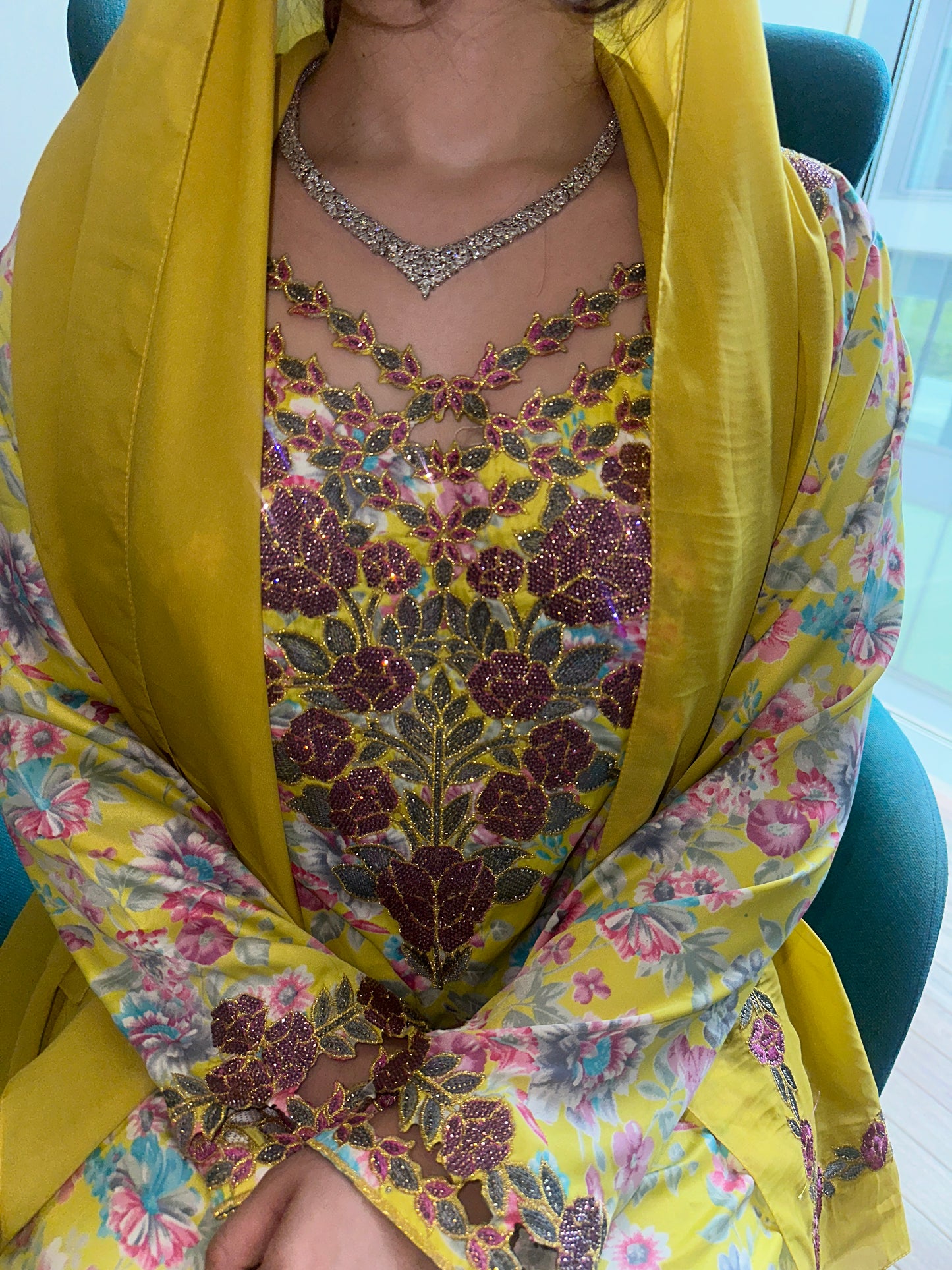 Yellow mkharram mkhawar with matching Shiela