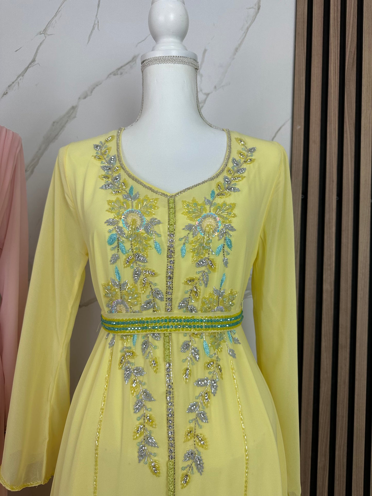 Yellow caftan dress fully handmade work