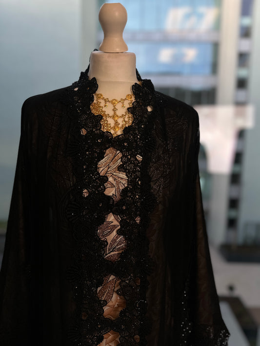 Black chiffon flowers abaya with hijab included