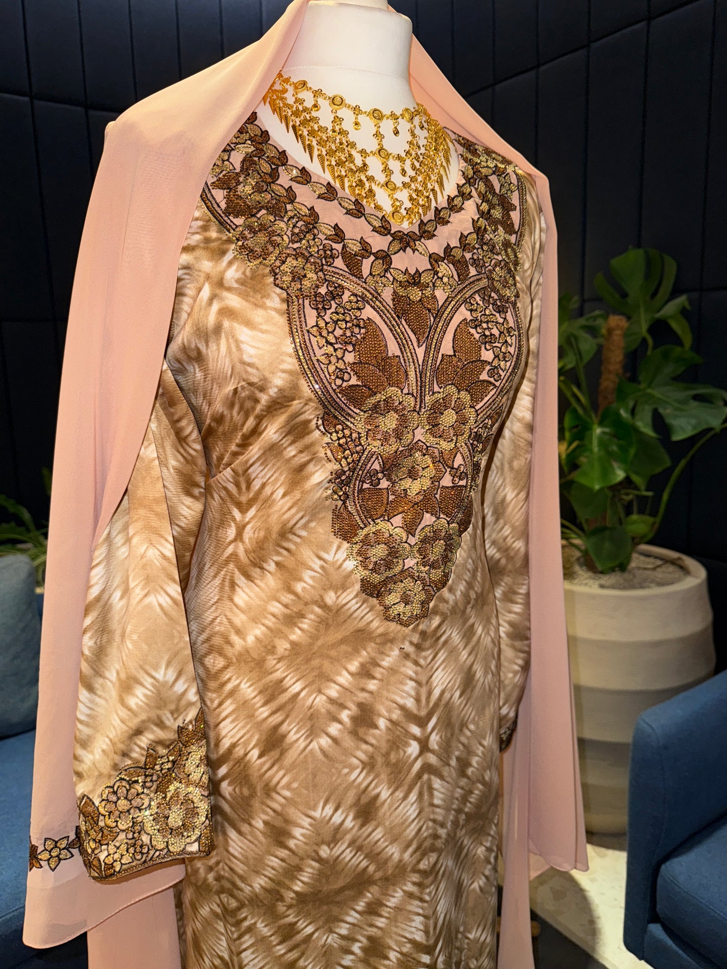 Brown mukhawar with hijab and corset back