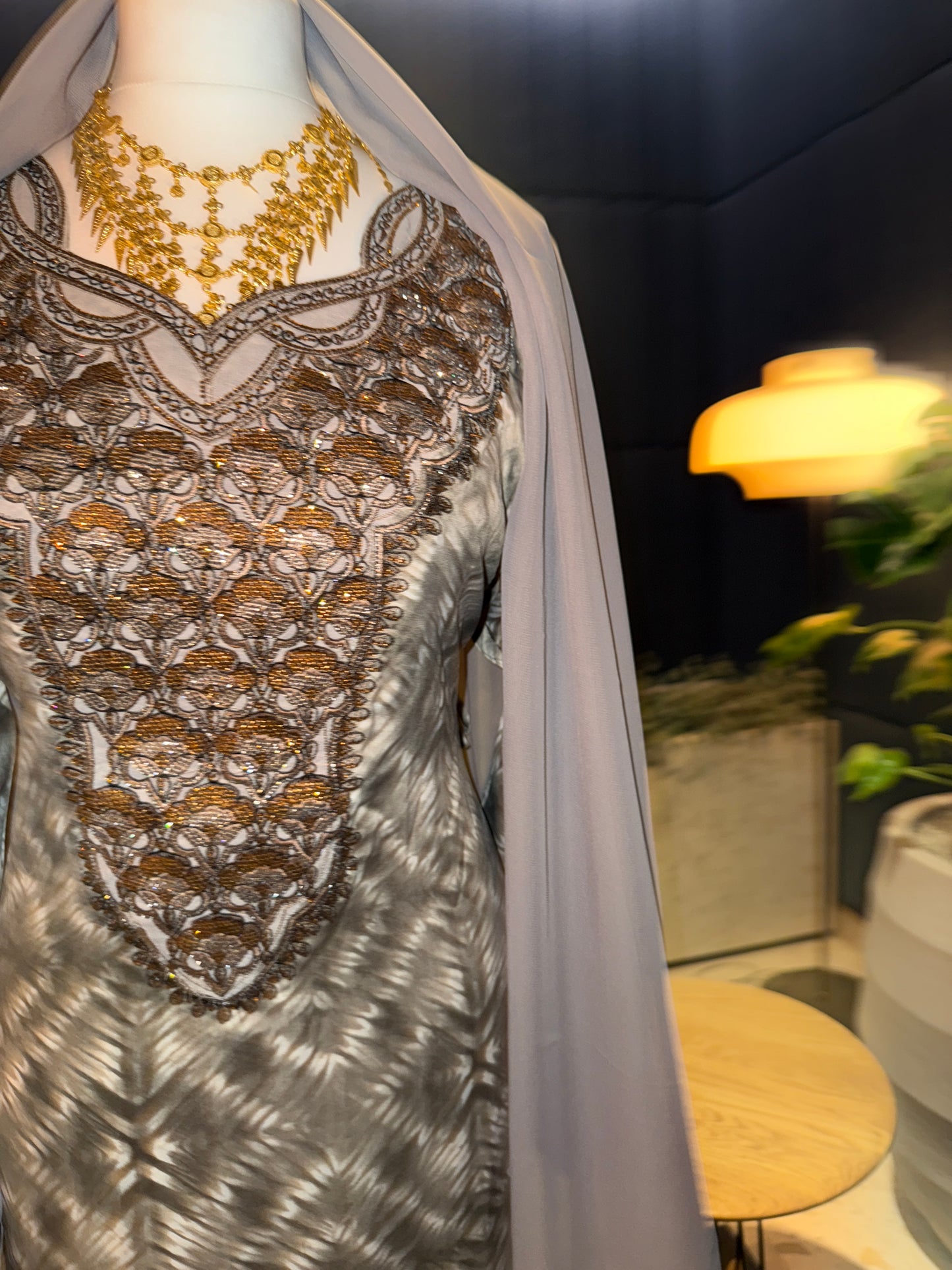 Grey mukhawar with matching Shiela and corset back