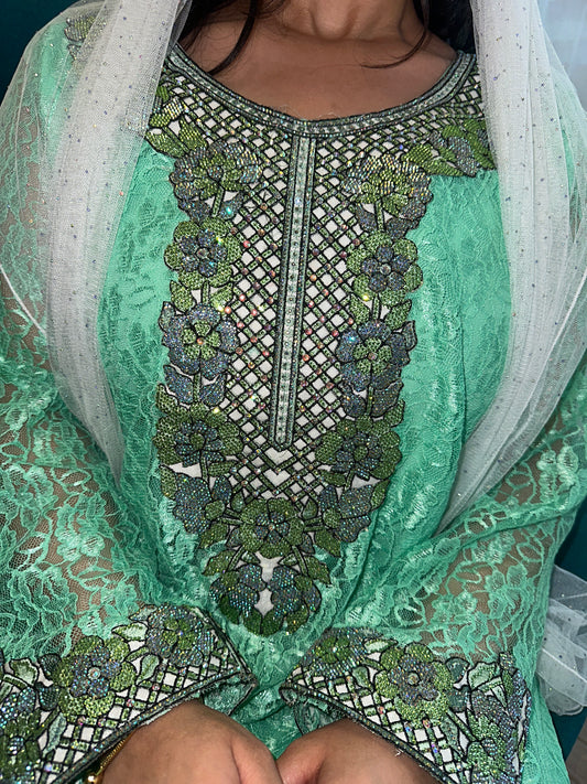 Green2 lace mkhawar