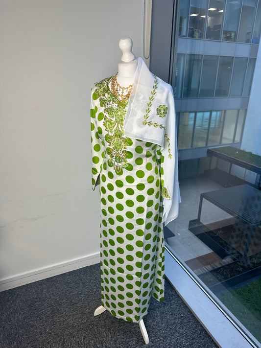 Green polka dot Mukhawar with matching Sheila