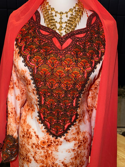 Orange2 mukhawar with hijab and corset back