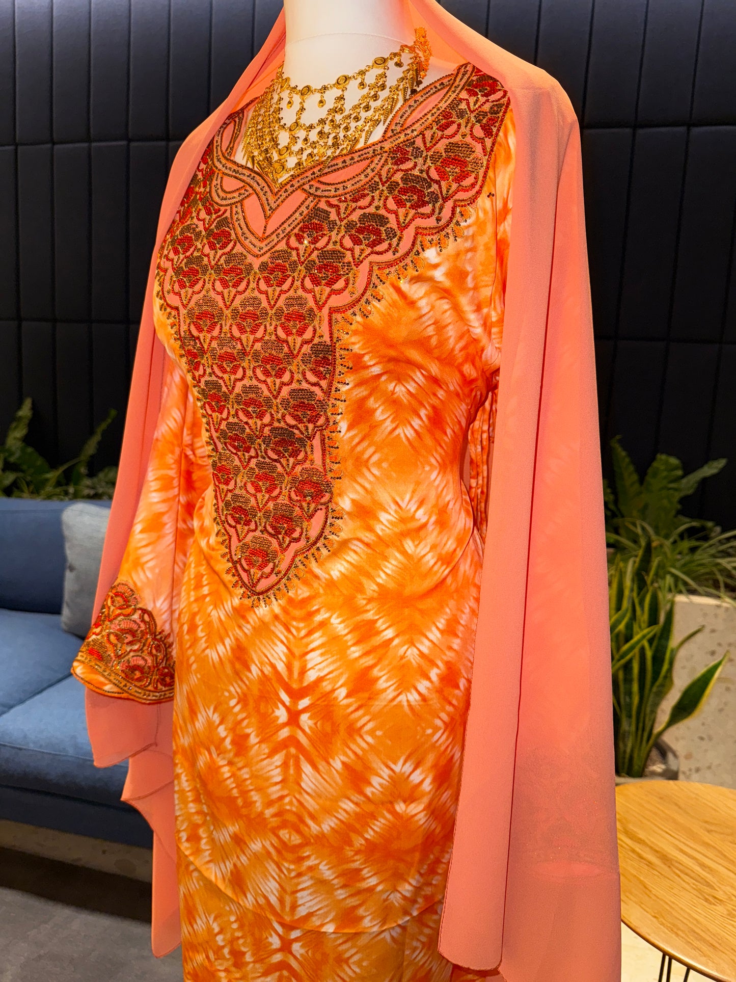 Orange2 mukhawar with hijab and back corset