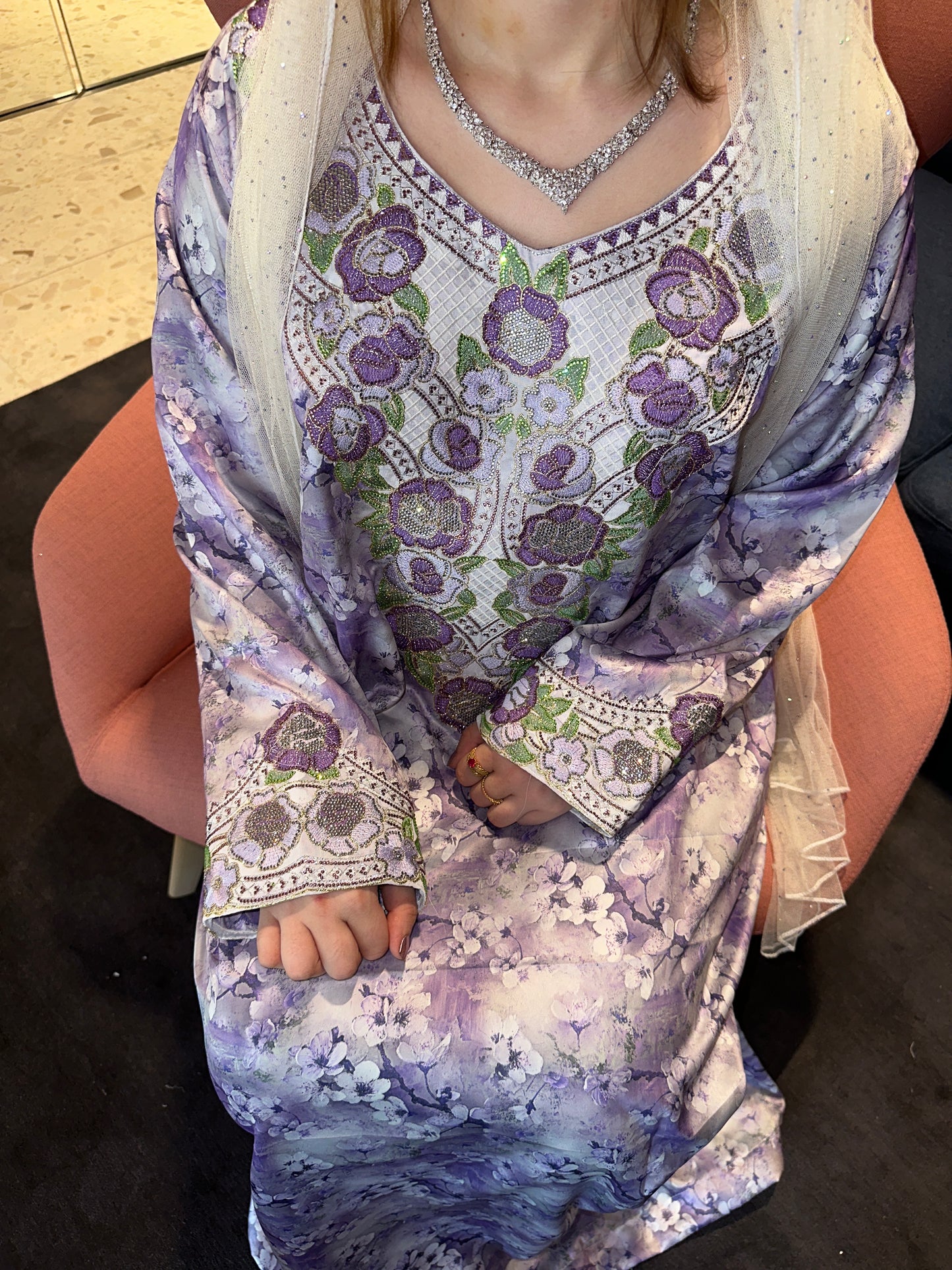 Purple mkhawar with chiffon Shiela