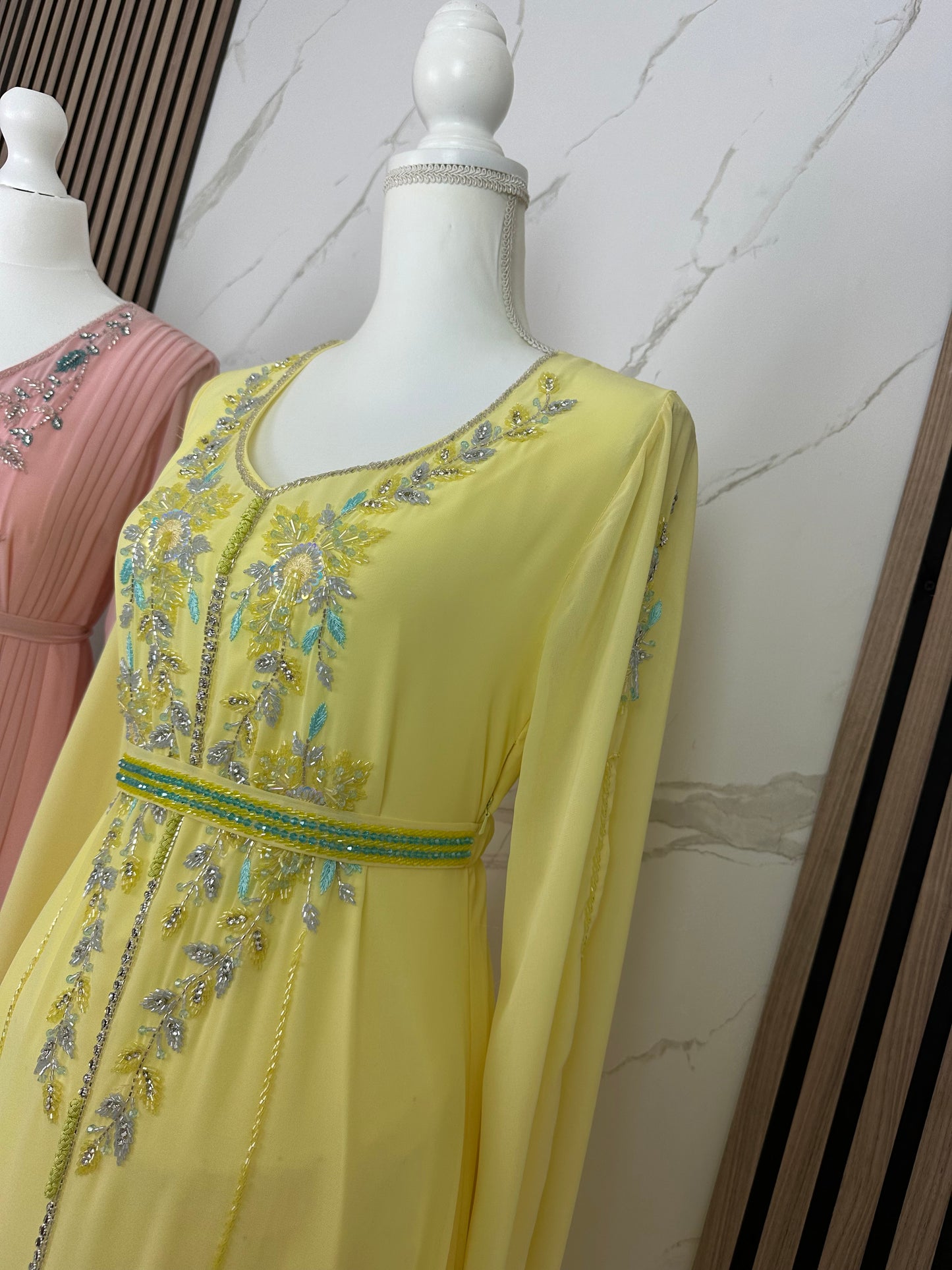 Yellow caftan dress fully handmade work