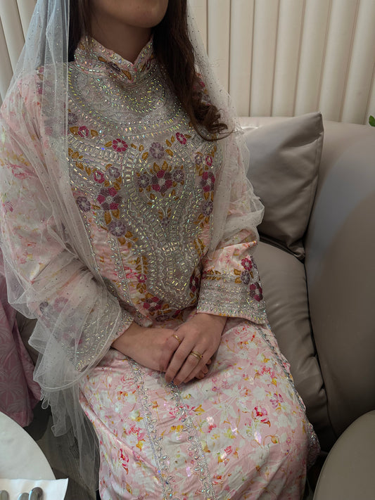 Pure silk high neck mkhawar with corse and salasel