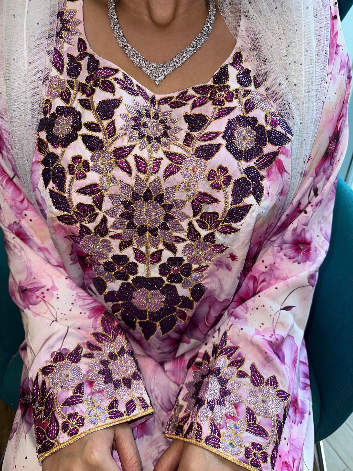 Pink pure silk mkhawar