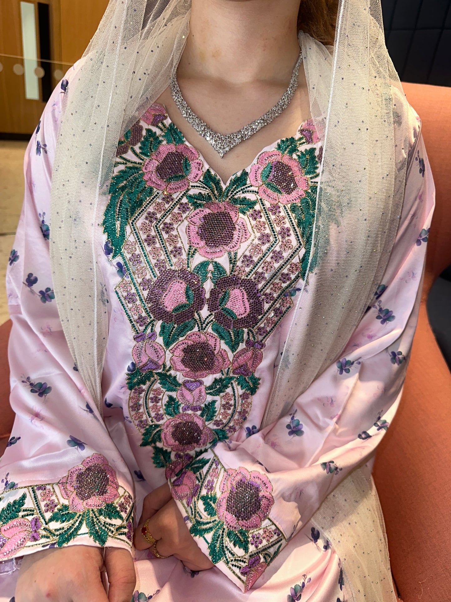 Pink2 mkhawar with chiffon Sheila