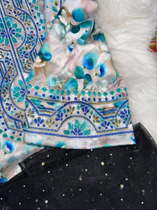 Blue mukhawar with black abaya chiffon