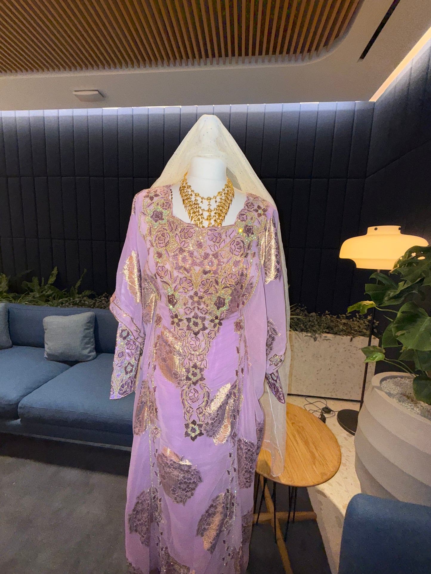 Purple2 Emirati Thobe two pieces with belt inside