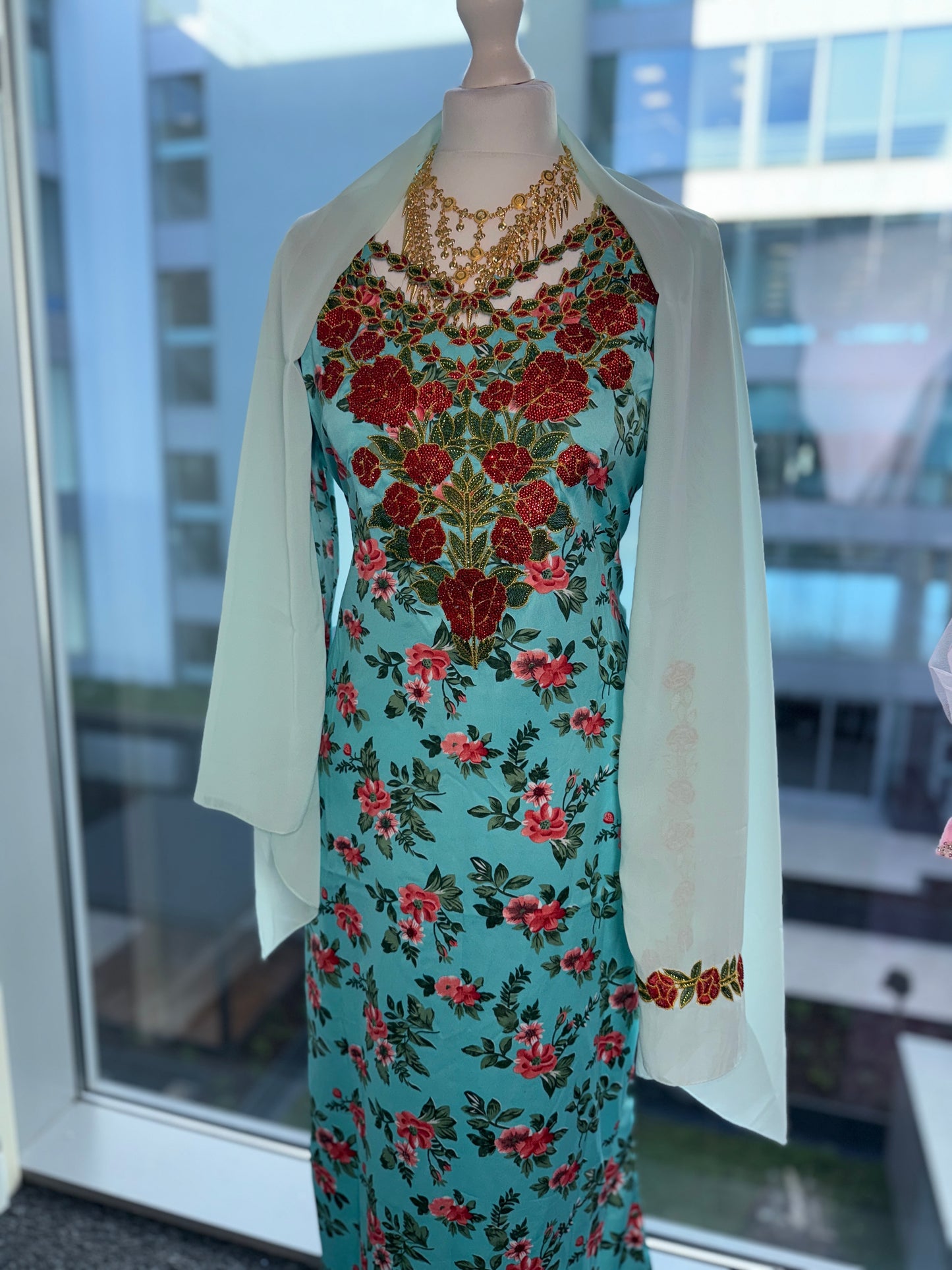Turquoise mukhawar with hijab
