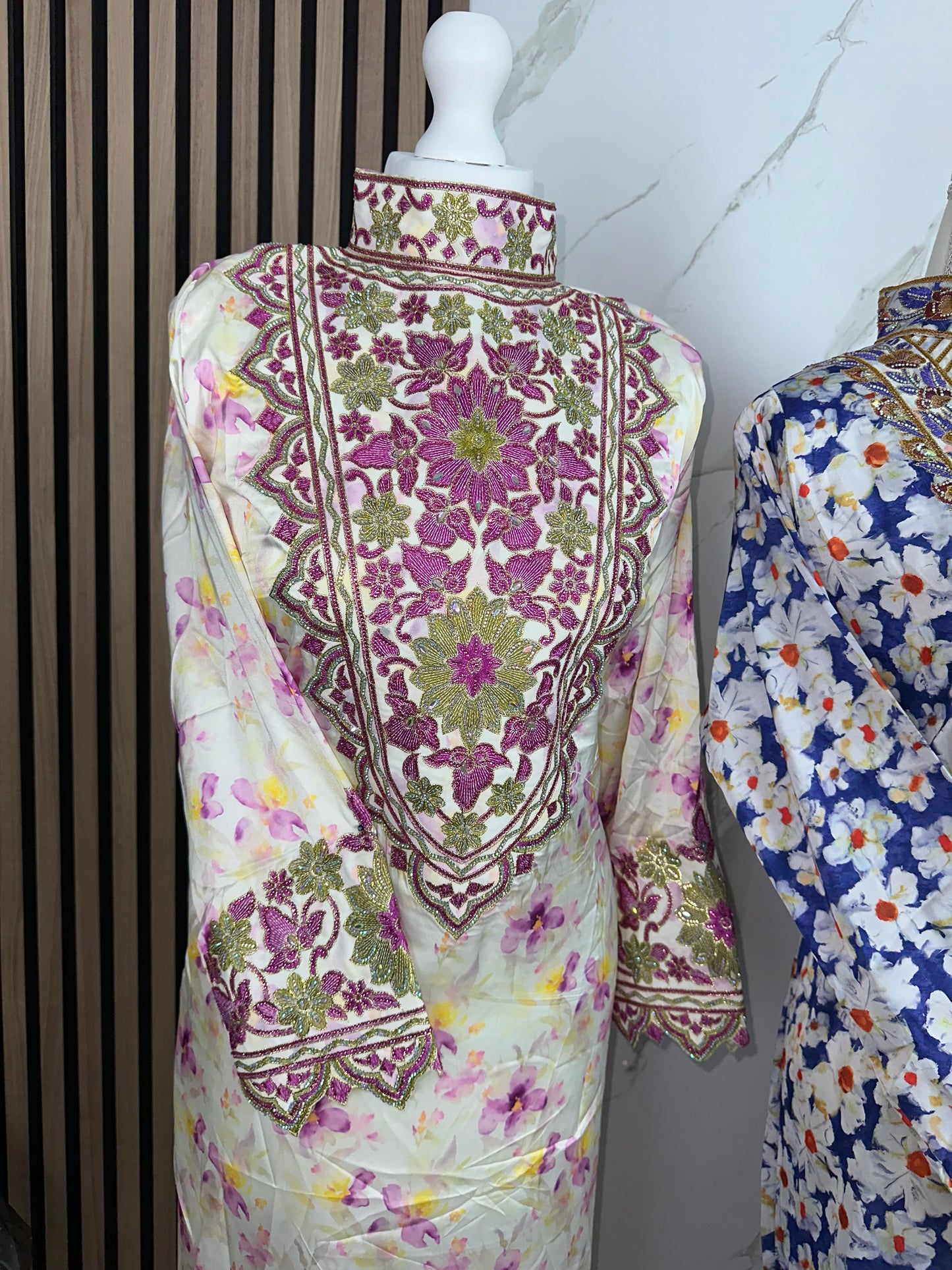 Purple and white high neck premium silk mkhawar