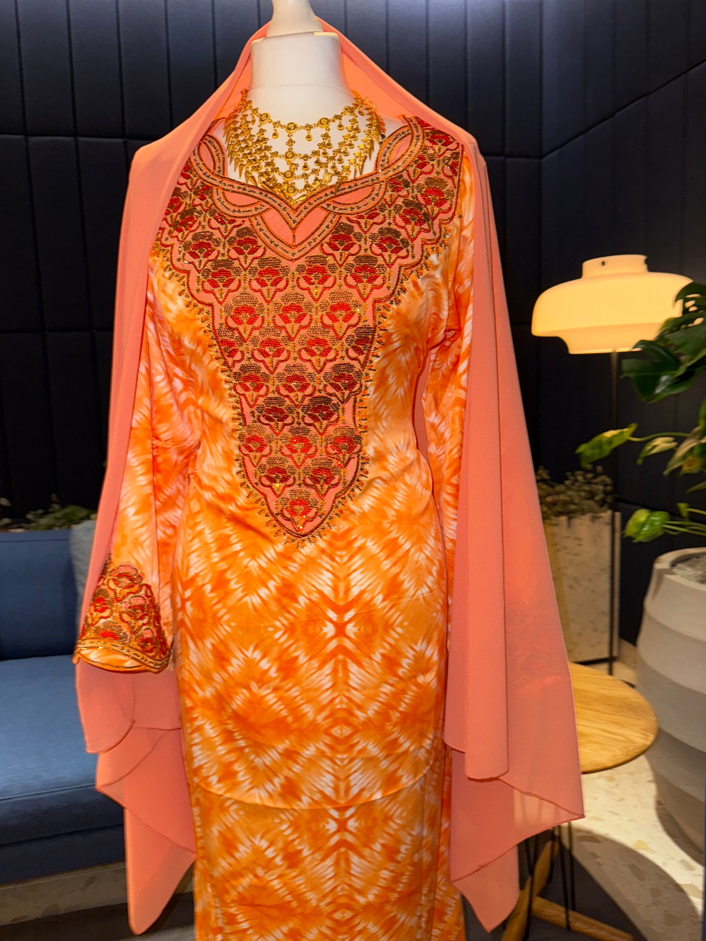 Orange2 mukhawar with hijab and back corset