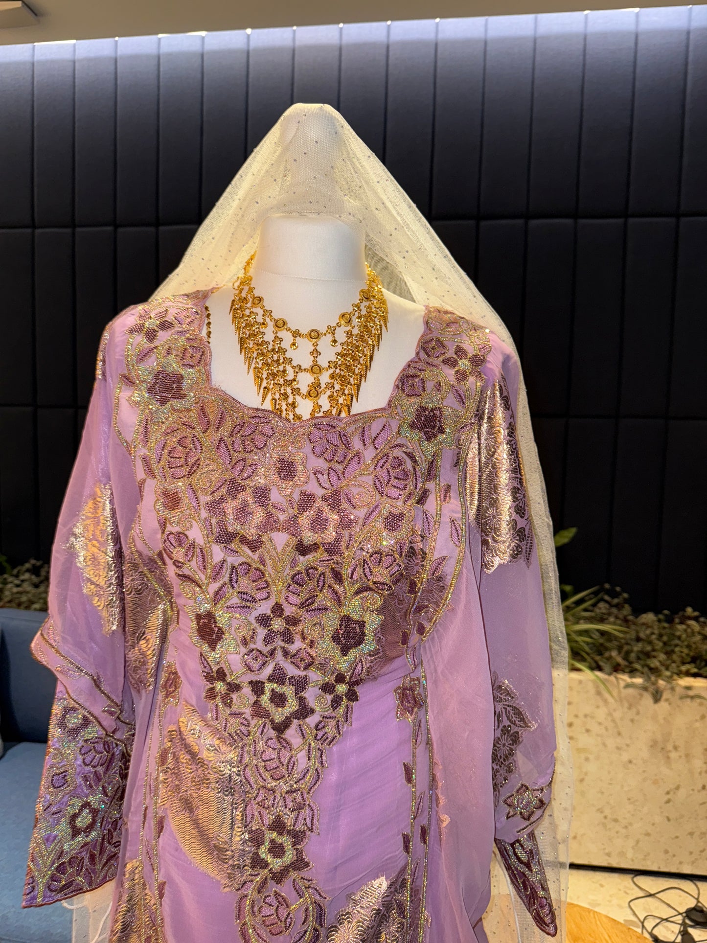 Purple2 Emirati Thobe two pieces with belt inside