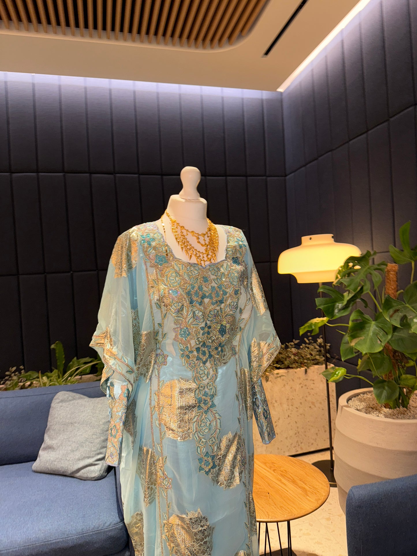 Emirati blue thobe two pieces with belt inside