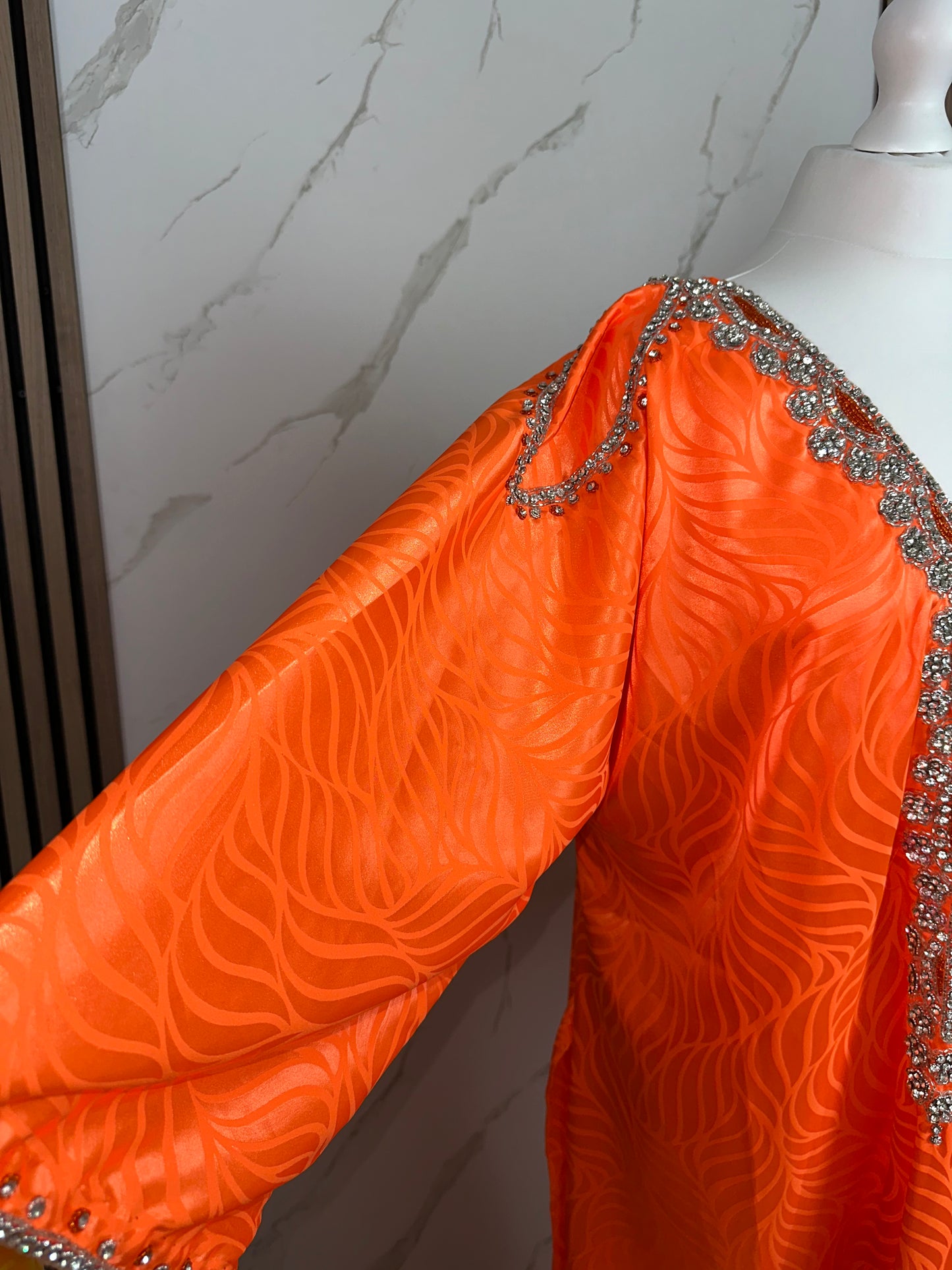 Orange large mkhawar handmade work pure silk