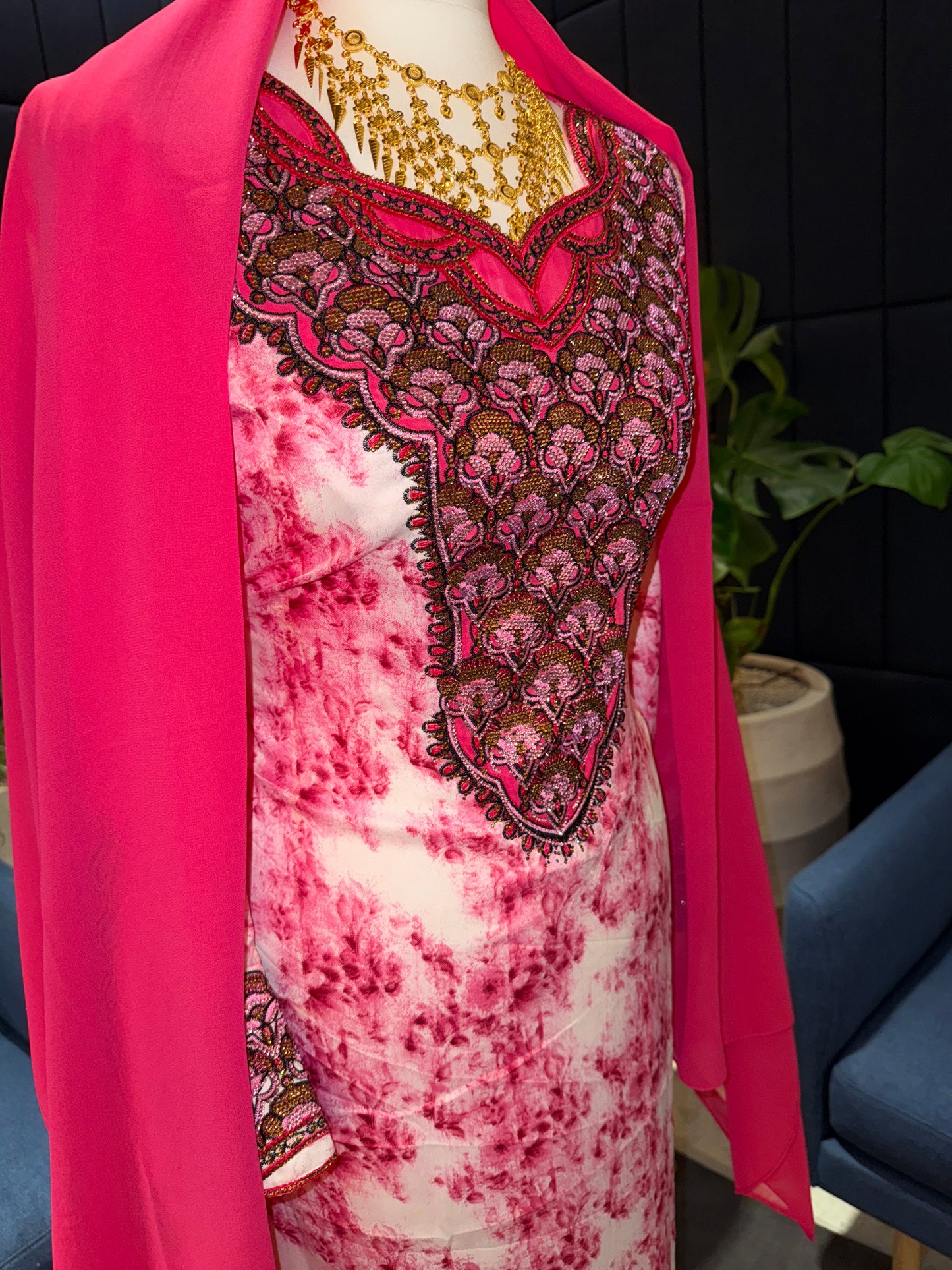Pink mukhawar with hijab and corset back