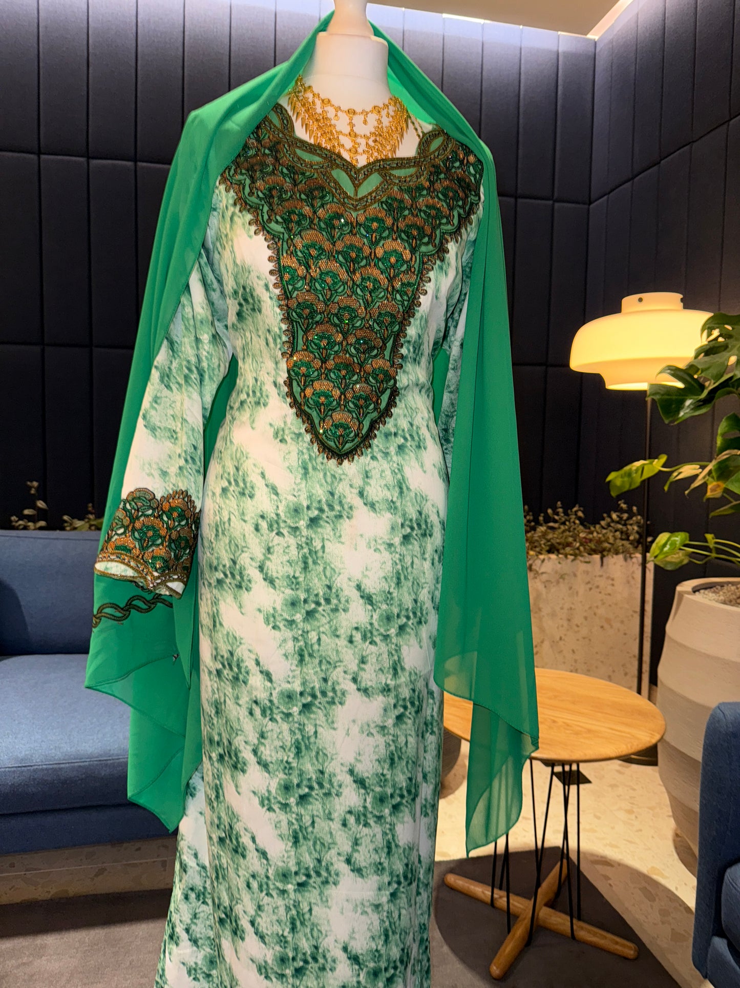 Green mukhawar with hijab and corset back