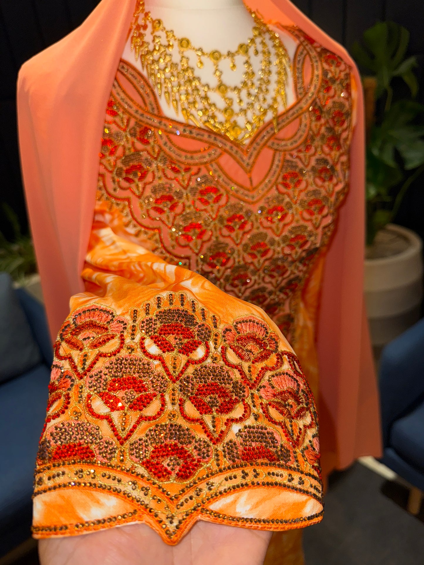 Orange2 mukhawar with hijab and back corset