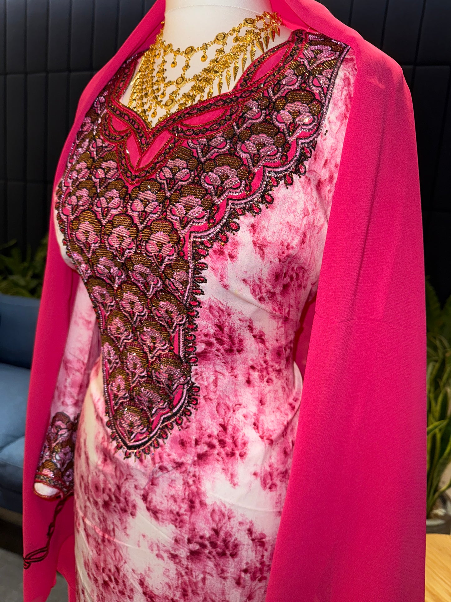 Pink mukhawar with hijab and corset back