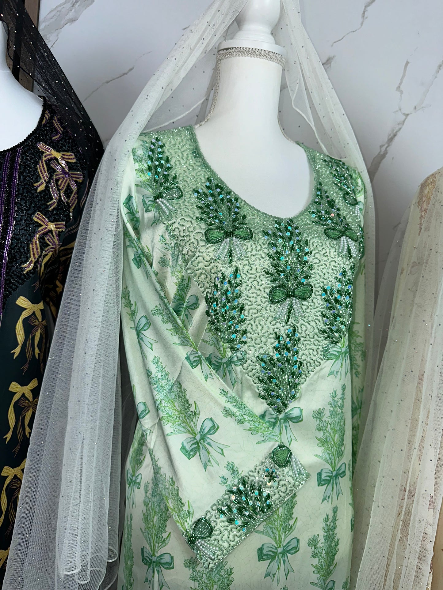 Green mukhawar pure silk with handmade work